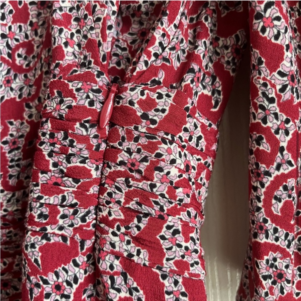 BA&SH Chelsea Wrap-effect Red Floral Print Crepe Dress 6 Like New - Picture 9 of 16